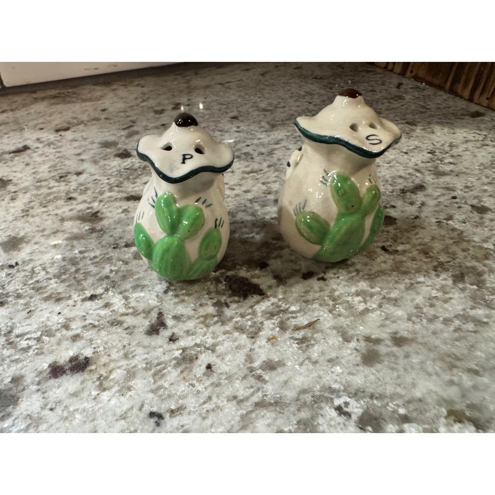 Vintage Japan Ceramic Cactus Pitcher Salt and Pepper Shakers Set Southwestern